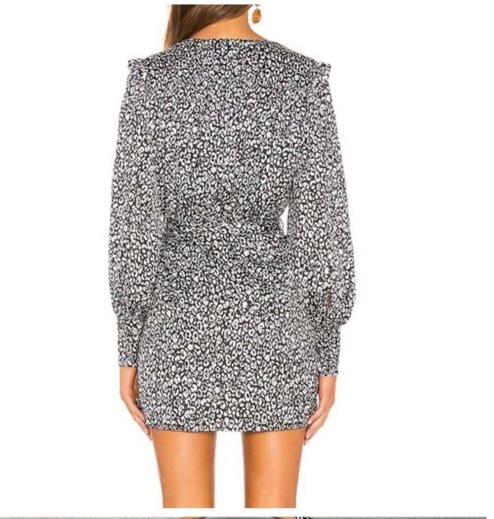L'Academie Belted Joyce Dress in Abstract Black and White Cheetah Print Sz S